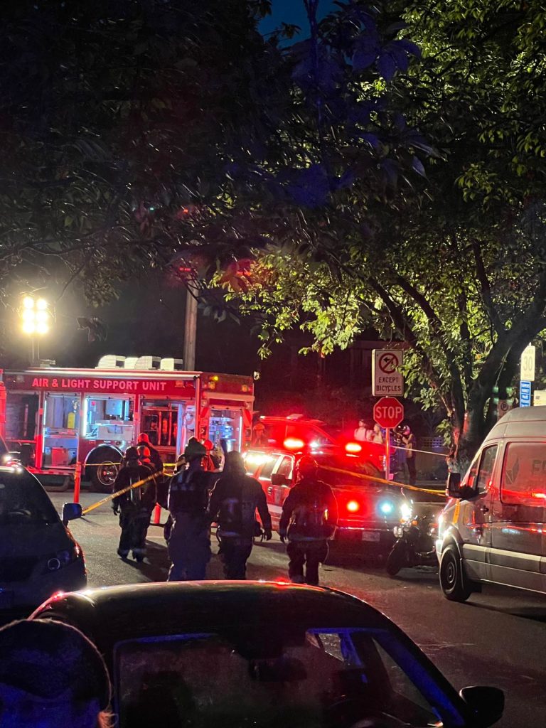 fire crews seen outside with flashing emergency lights, an apartment fire left more than 70 people displaced thursday evening