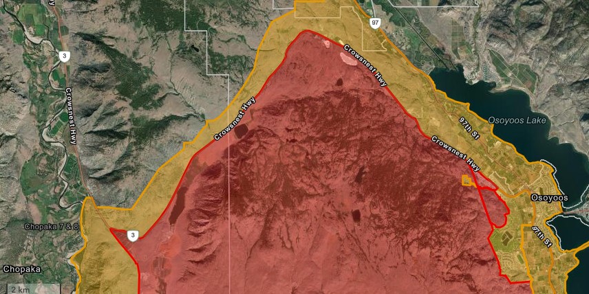 Some evacuation orders lifted for Osoyoos area as cross-border wildfire continues to burn