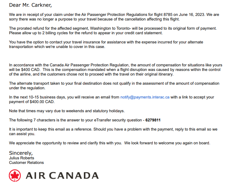 Steven Carkner claims Air Canada is trying to dodge paying full compensation under Canada's Air Passenger Bill of Rights by seemingly taking advantage of a loophole. (Courtesy Steven Carkner)