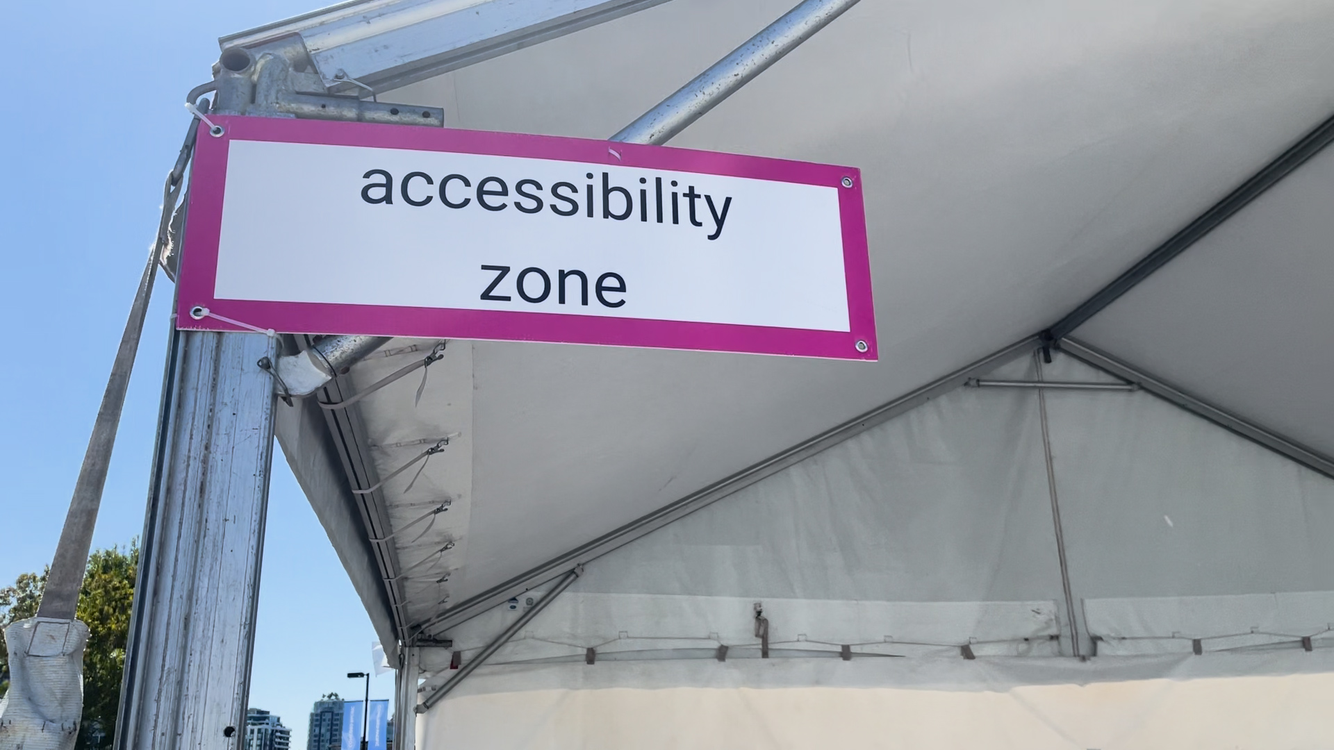 An "accessibility zone" has been set up at the festival grounds at Concord Community Park where the Vancouver Pride Parade will end its route.