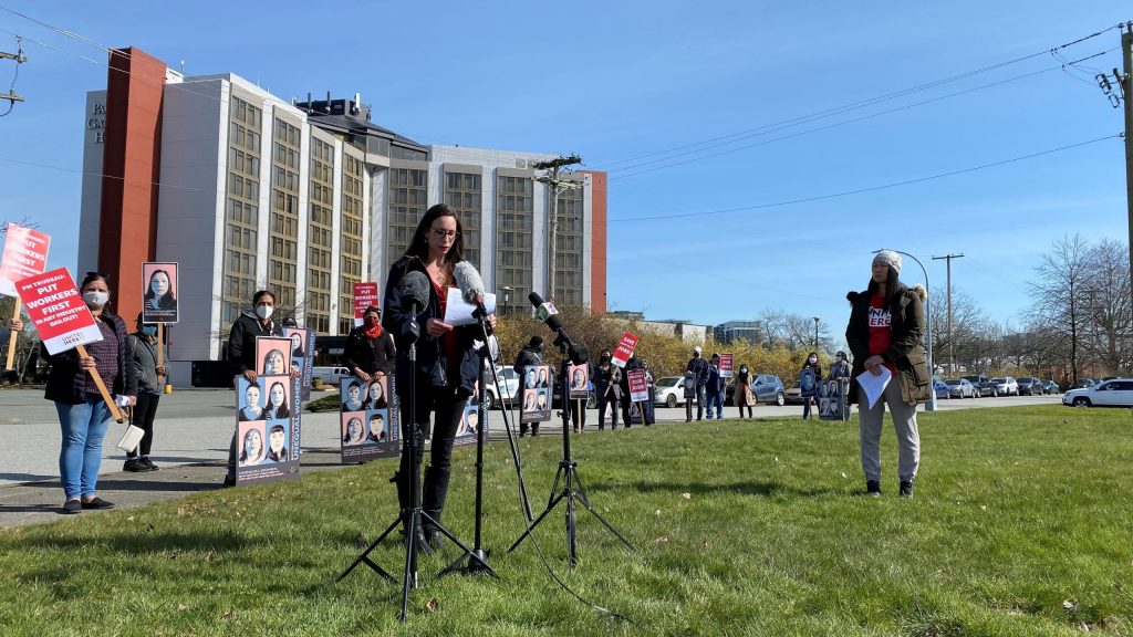 Workers at the Radisson Blu Vancouver Airport have been on strike since their employer laid off 70 per cent of its staff during the pandemic