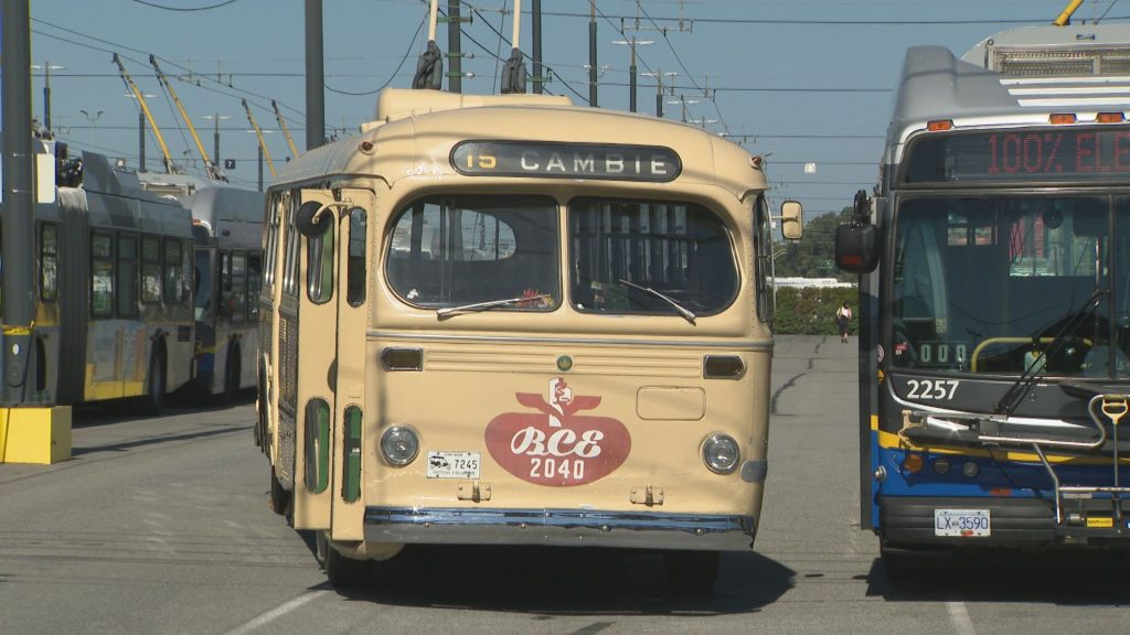 A TransLink trolley bus is seen in Vancouver