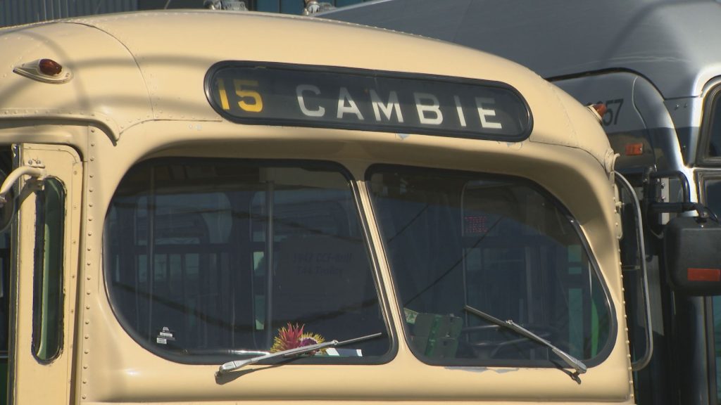 A TransLink trolley bus is seen in Vancouver