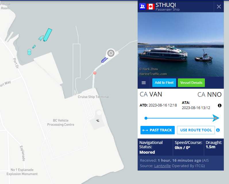 A map shows both of Hullo's vessels docked in Nanaimo.