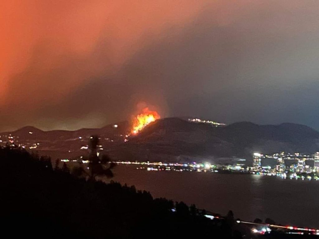 West Kelowna fire crews became trapped overnight into Friday, a fire chief says. (Supplied)