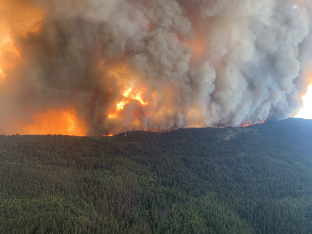 Kookipi Creek wildfire is visible near Lytton, BC