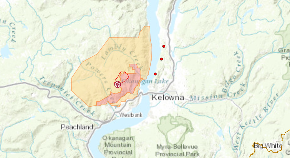 The BC Wildfire Service says the McDougall Wildfire has grown from 1,100 hectares in size to 6,800 hectares overnight into Friday. (Courtesy BC Wildfire Service Dashboard)