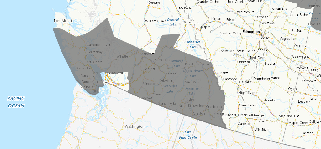 Much of southern B.C. is under an air quality statement Saturday due to wildfire smoke. (ECCC)