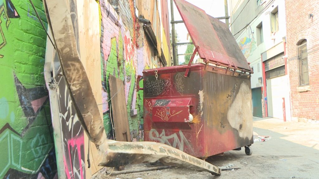 Remains of a fire at 109 East Hastings Street in Vancouver