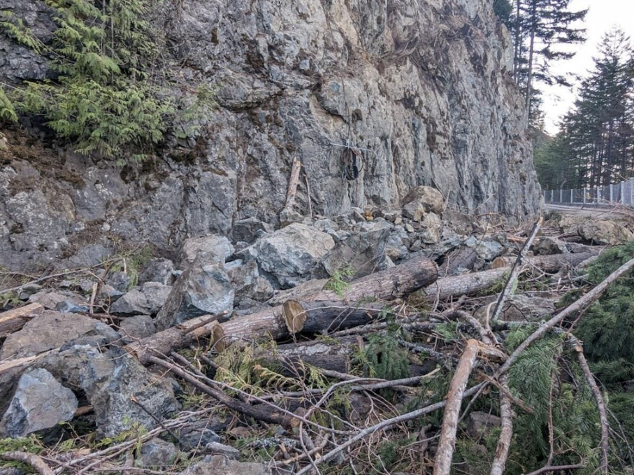 Vancouver Island's Highway 4 covered in debris.