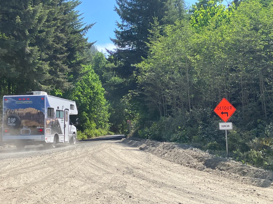 The alternate detour route for Highway 4 on Vancouver Island.