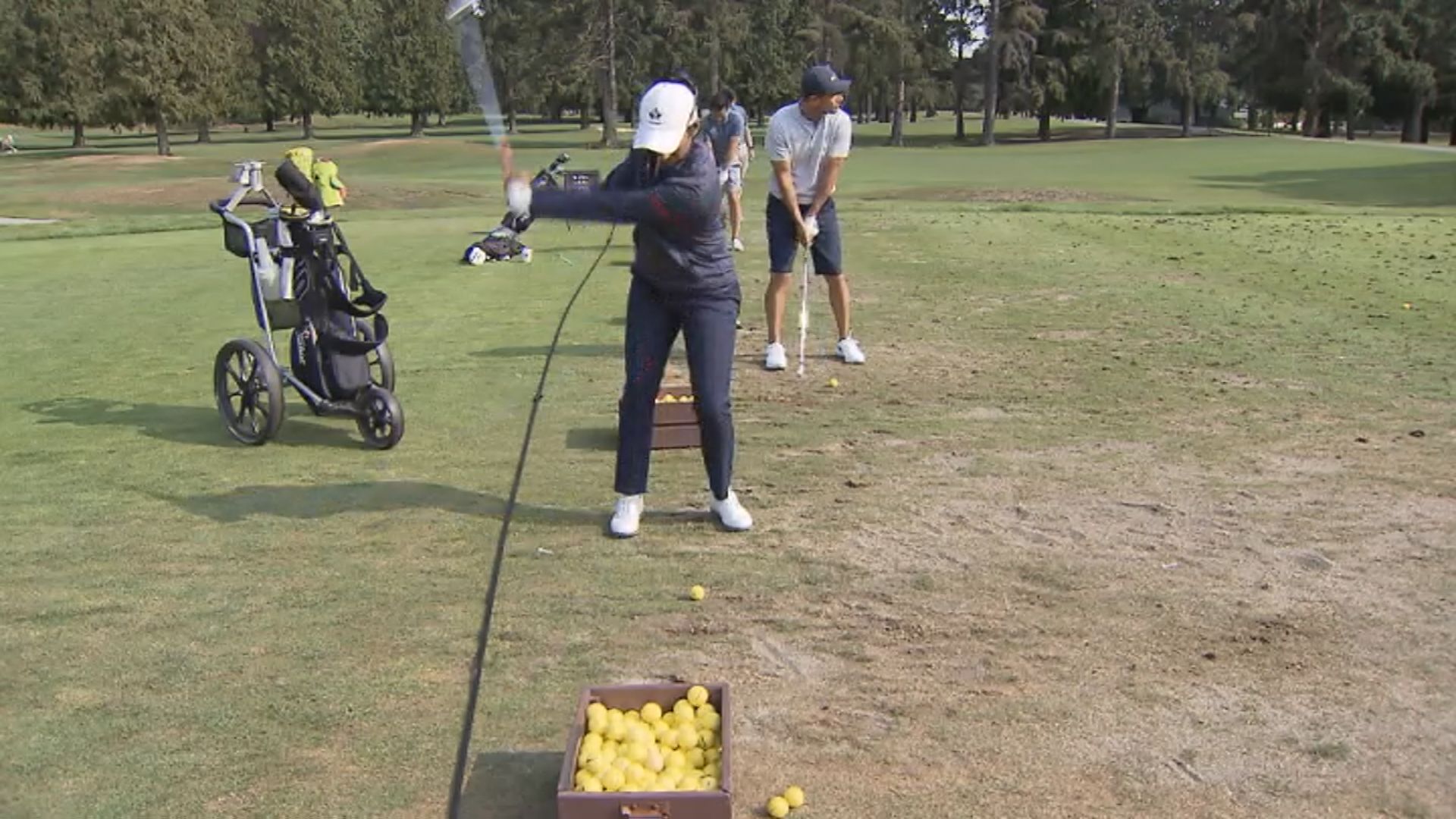 Angela Arora taking a practice shot after her first round at the LPGA Canadian Open in Vancouver