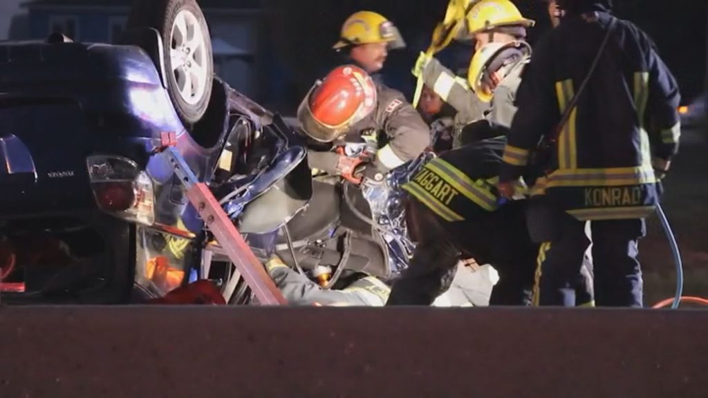 A rollover crash involving three vehicles on Highway 17 in Tsawwassen sent four people to the hospital on Sunday, Aug. 27.