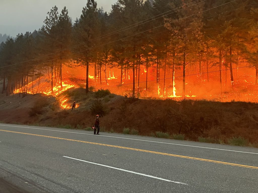 Kookipi Creek wildfire is visible near Lytton, BC