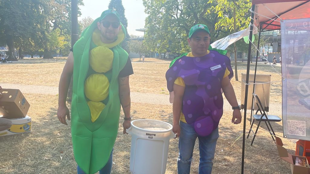 Attendees of a rally for temporary foreign workers voiced their demands to the federal and provincial governments Sunday, dressed in colourful costumes representing labour farm jobs.