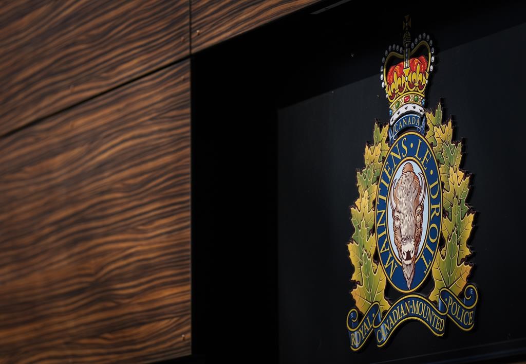 The RCMP logo is seen outside the force's 'E' division headquarters in Surrey, B.C., on Thursday, March 16, 2023.