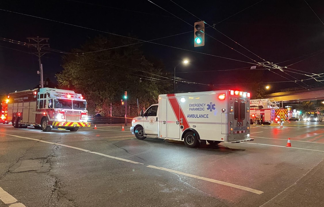 Vancouver Fire Rescue Service was called out to the scene Thursday where an individual had gone over the embankment onto the train tracks at Grandview and Commercial.