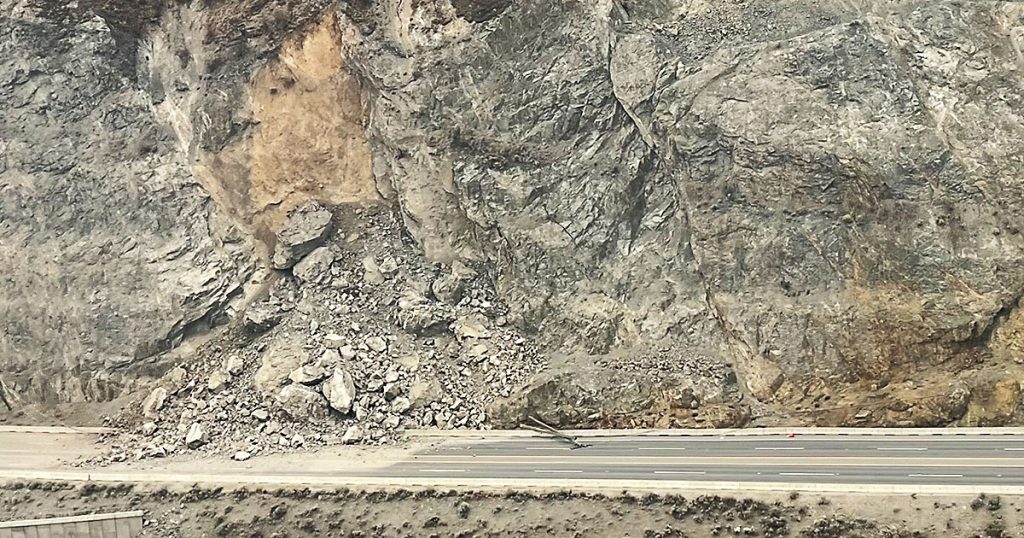 A rockslide that led to the closure of a section of Highway 97, north of Summerland on Aug. 28. The B.C. government says the highway will partially reopen on Sept. 16.