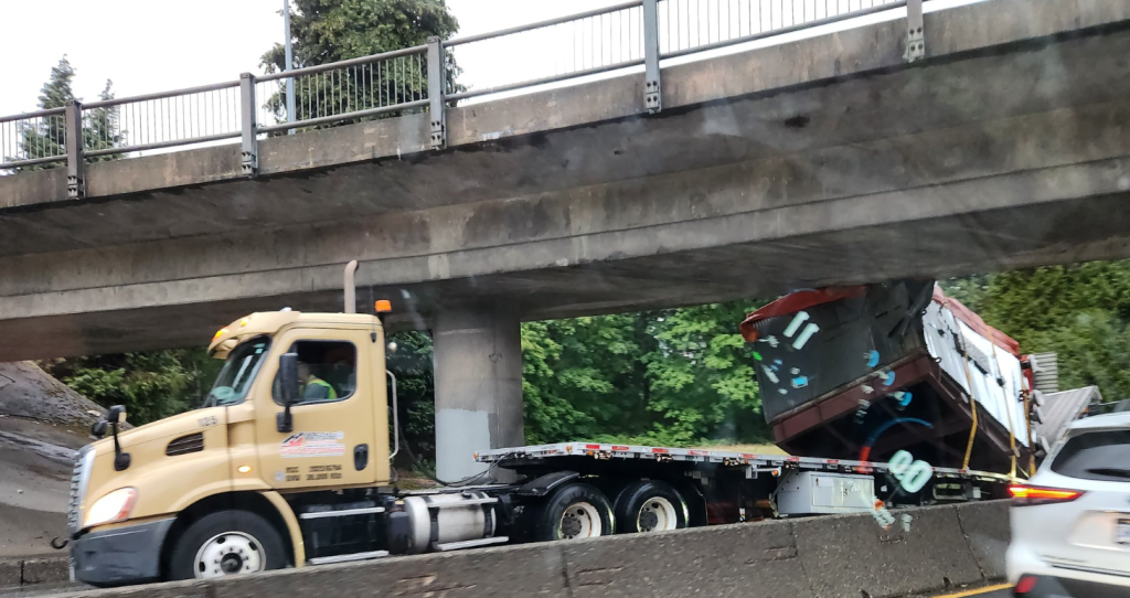 A truck collided with an overpass in North Vancouver.