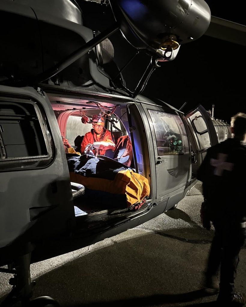 North Shore Rescue crews helping in an air rescue from a mountain on Vancouver Island on Sept. 17, 2023.