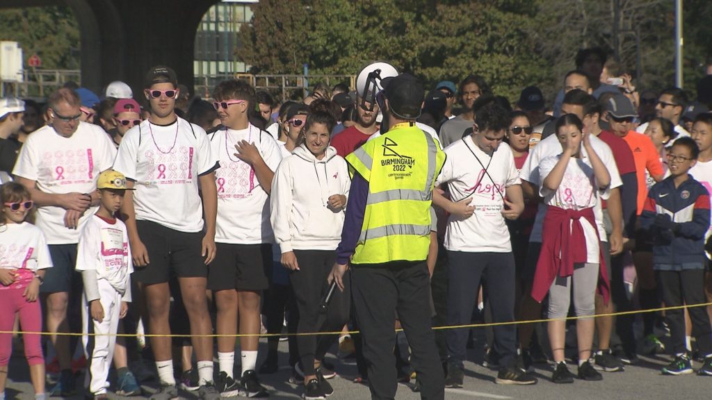Runners at the start / finish line for the CIBC run for the cure