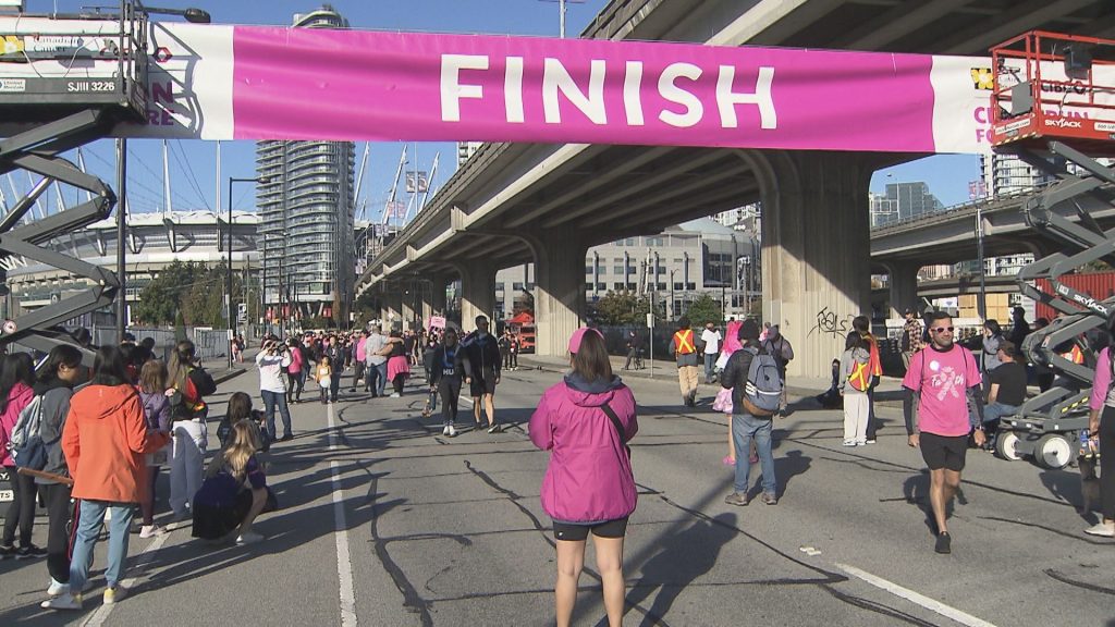 Runners at the start / finish line for the CIBC run for the cure