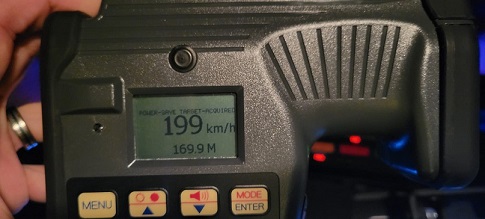 NorthVanRCMP-speeder-supplied2 A North Vancouver RCMP radar gun showing 199 km/h.