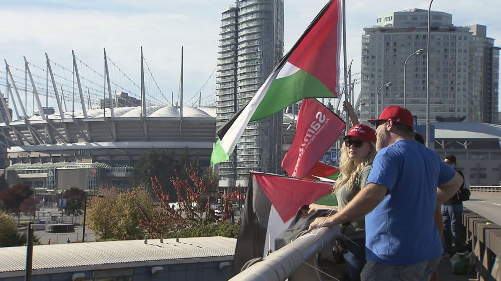 A number of arrests were made Monday as rallies related to the Israel-Hamas war occurred in Vancouver. (CityNews Image)