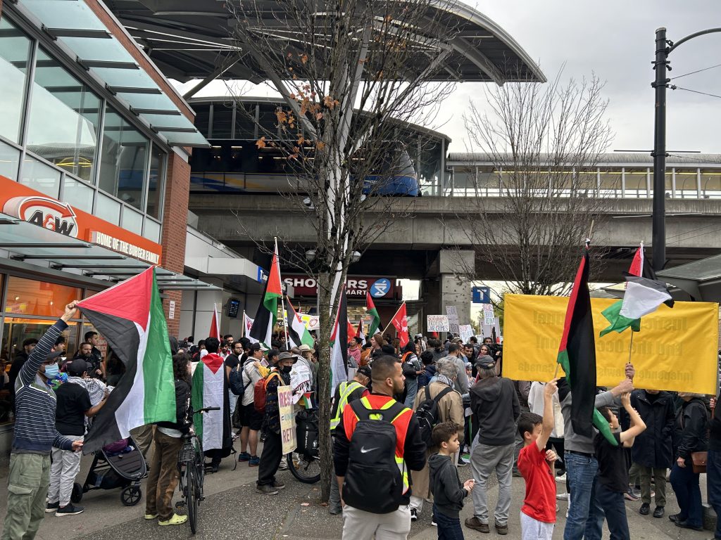 Hundreds of people participated in a pro-Palestinian rally in East Vancouver Friday evening, as the war in the Middle East enters its second week. (CityNews Image)