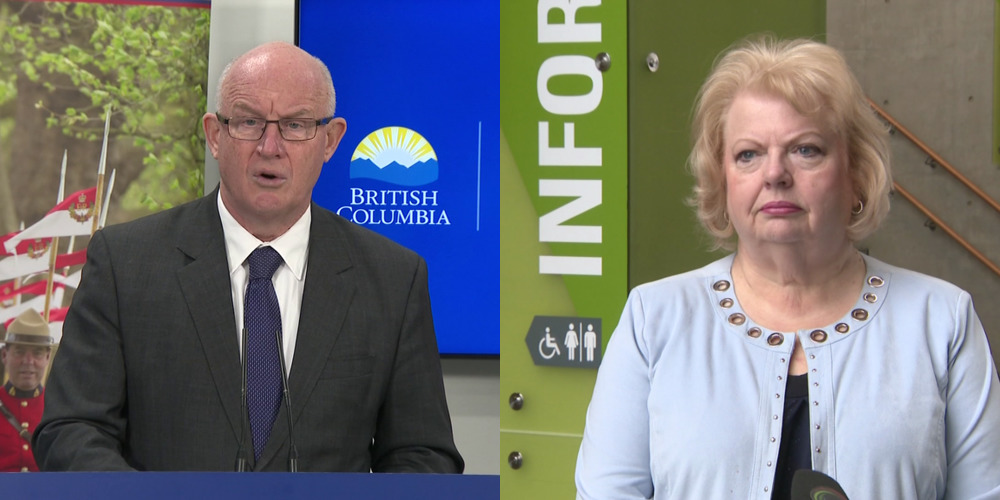 A side by side of B.C. Public Safety Minister Mike Farnworth and Surrey Mayor Brenda Locke. (CityNews Image)