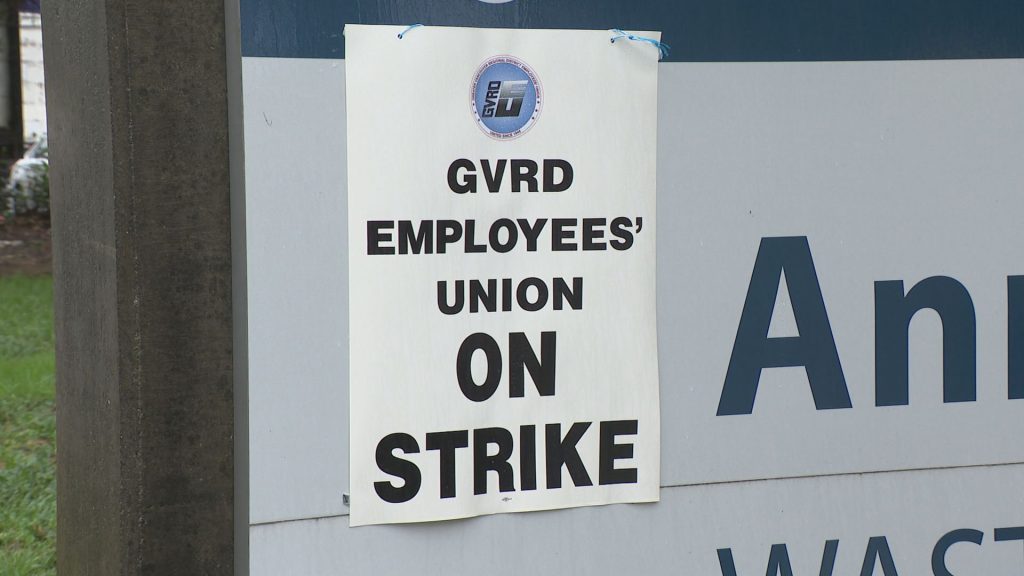 GVRDEU workers strike outside of the Annacis Island Wastewater Treatment Plant