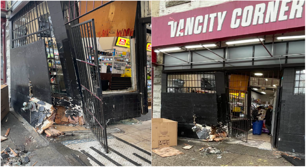 The aftermath of a fatal crash in Vancouver's Downtown Eastside. A two-vehicle collision resulted in one of the cars jumping the curb, hitting a pedestrian, and running into a building on East Hastings Street near Columbia Street.