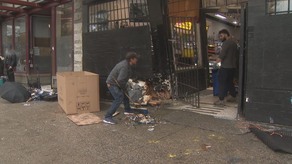 Cleanup underway following a fatal collision at East Hastings Street and Columbia Street