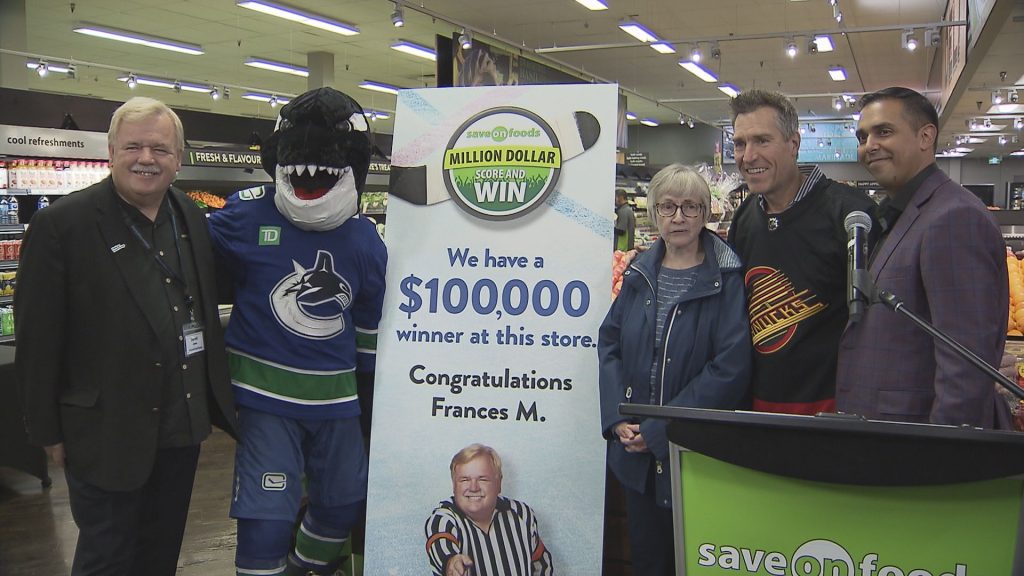 Frances McAuley, from Burnaby, is $100,000 richer thanks to Vancouver Canucks forward Brock Boeser.