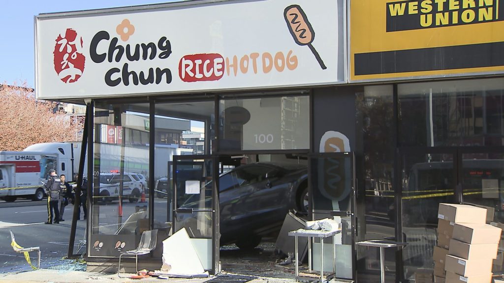 A vehicle is seen inside the Ching Chun Restaurant in Richmond