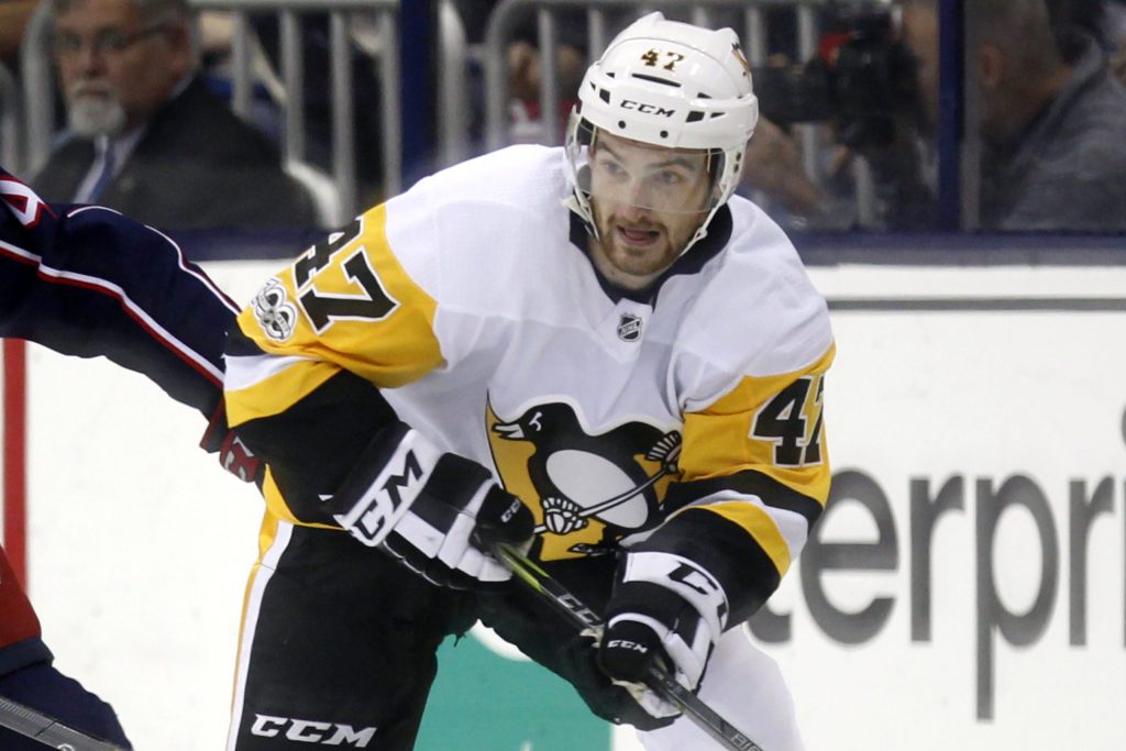 Pittsburgh Penguins forward Adam Johnson in action during an NHL hockey game in Columbus, Ohio