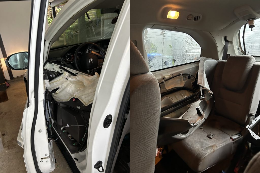 A Port Moody woman's van was destroyed after a bear got stuck in the vehicle Sunday morning. (Supplied)