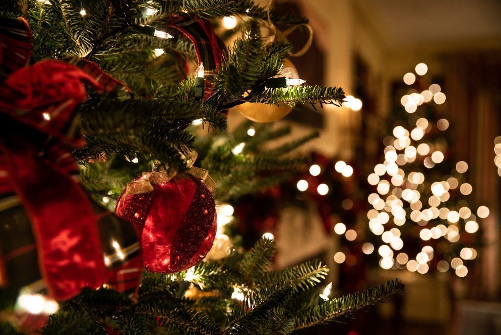 Christmas tree glowing in living room