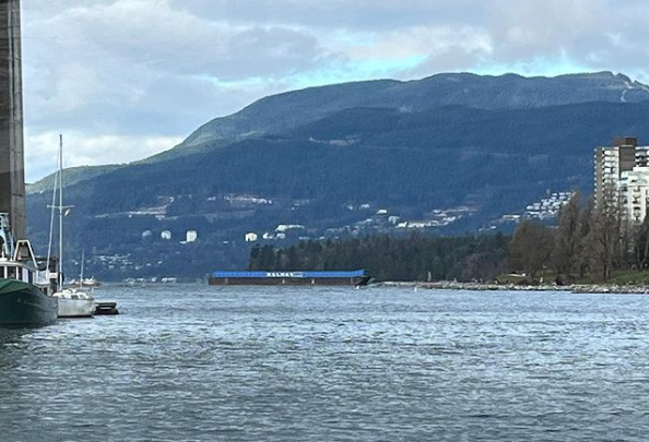 Another barge had a close call in English Bay on Sunday, Nov. 19, 2023.