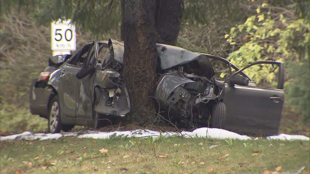 University RCMP Corp. Ian Sim tells CityNews the single-vehicle collision happened around 3:30 a.m. Three young people in their 20s were in the vehicle at the time of the crash. Only one was wearing a seatbelt.