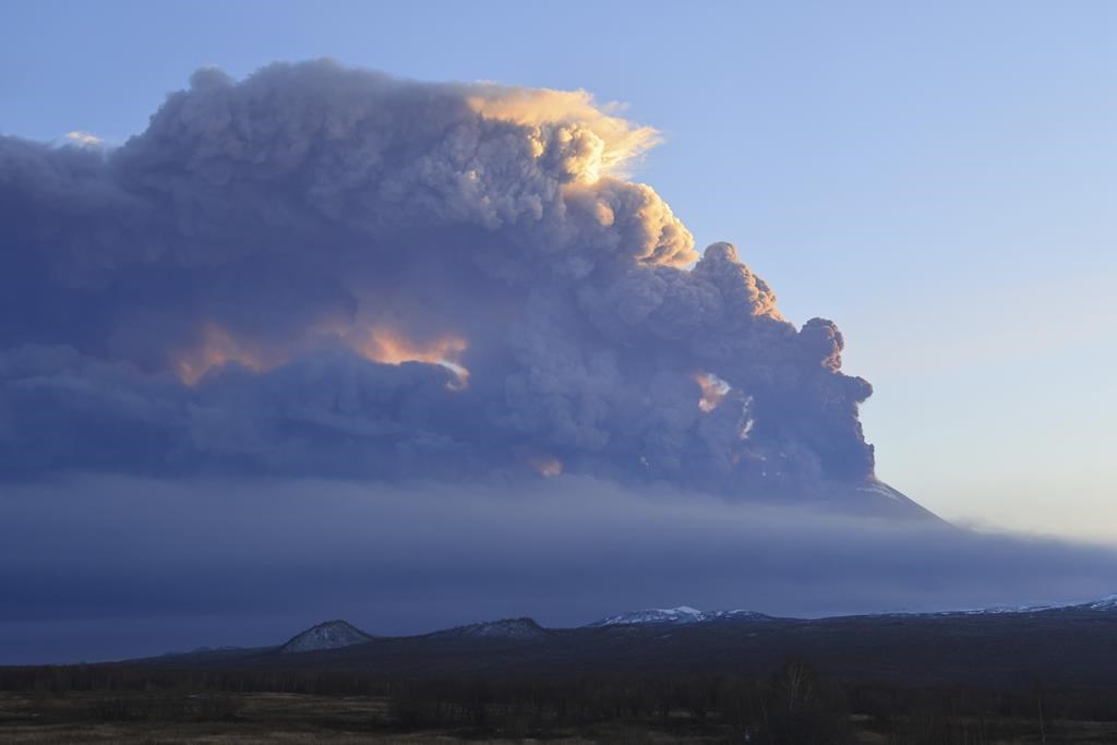 The Klyuchevskoy volcano, one of the highest active volcanoes in the world, erupts in Russia's northern Kamchatka Peninsula, Russian Far Eat, on Wednesday, Nov. 1, 2023.