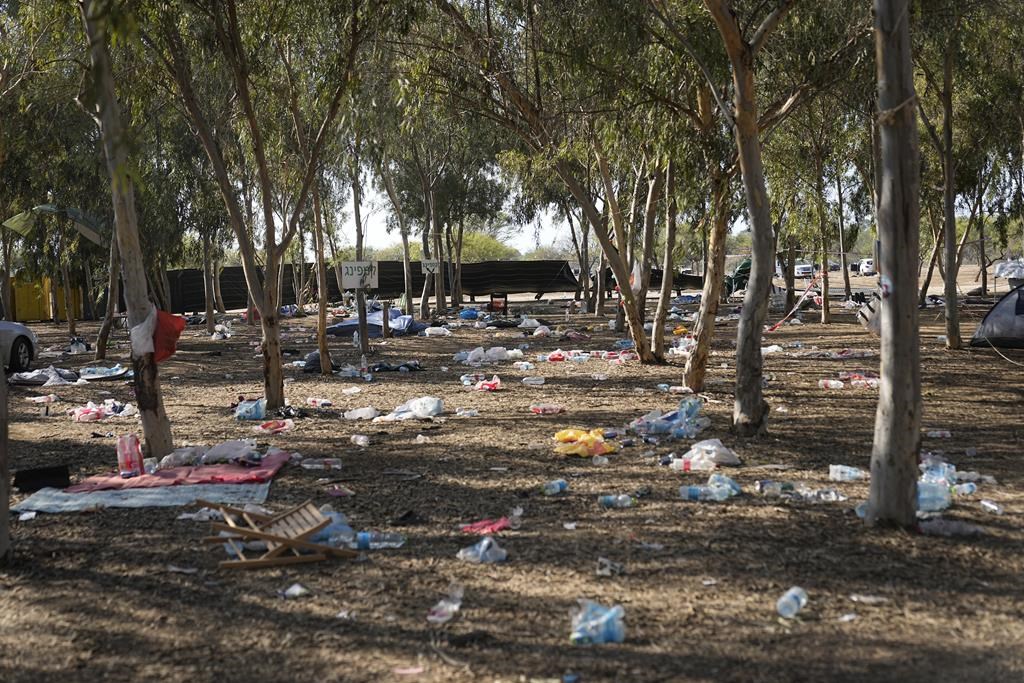 The site of a music festival near the border with the Gaza Strip in southern Israel is seen on Thursday