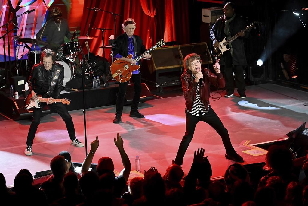 FILE - The Rolling Stones perform at a celebration for the release of their new album, "Hackney Diamonds," Oct. 19, 2023, in New York. On Tuesday, Nov. 21, the legendary English band announced that they're taking “Hackney Diamonds,” their first album of original material in 18 years, on the road.