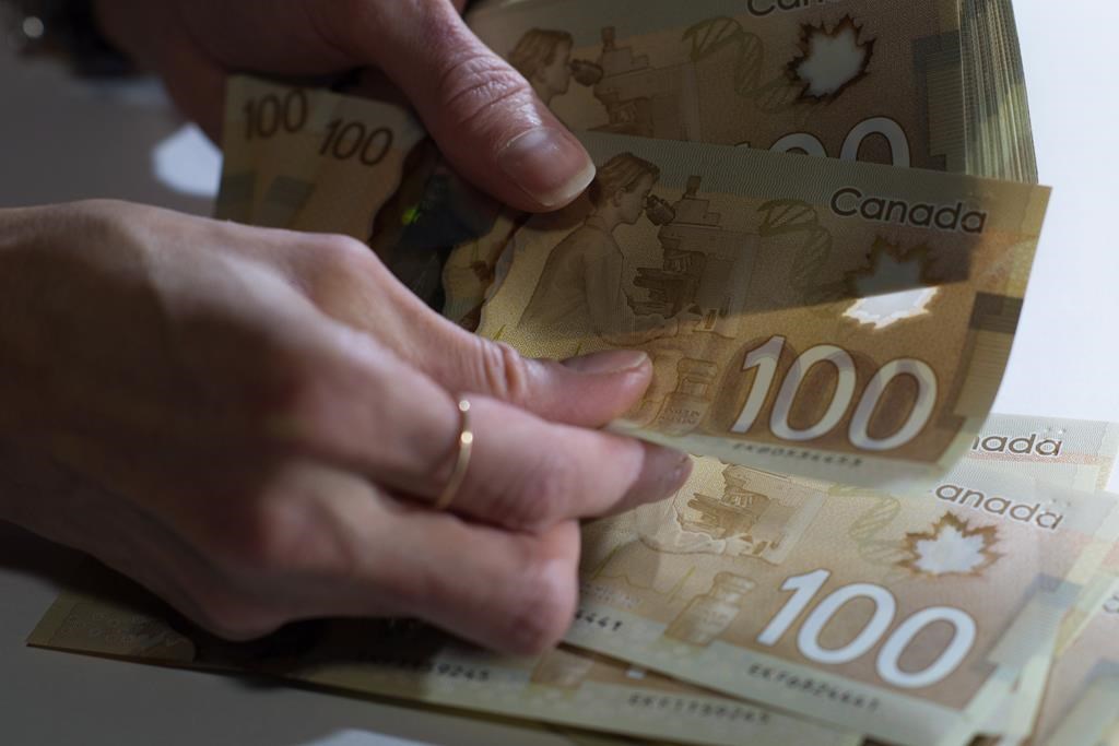 An Interac survey shows 40 per cent of Canadians are concerned that they could fall victim to a financial scam. Canadian $100 bills are counted in Toronto, Feb. 2, 2016. THE CANADIAN PRESS/Graeme Roy