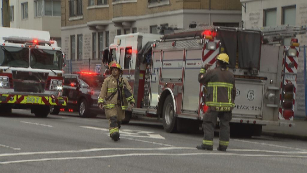 Vancouver Fire Rescue crews respond to a scaffolding collapse