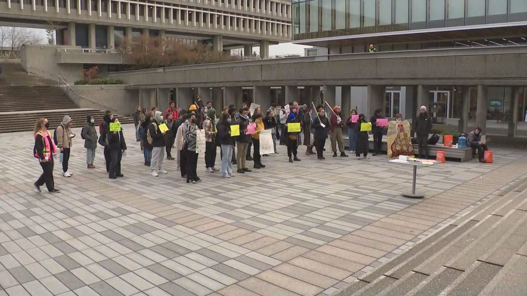 SFU students protest on Wednesday November 22,