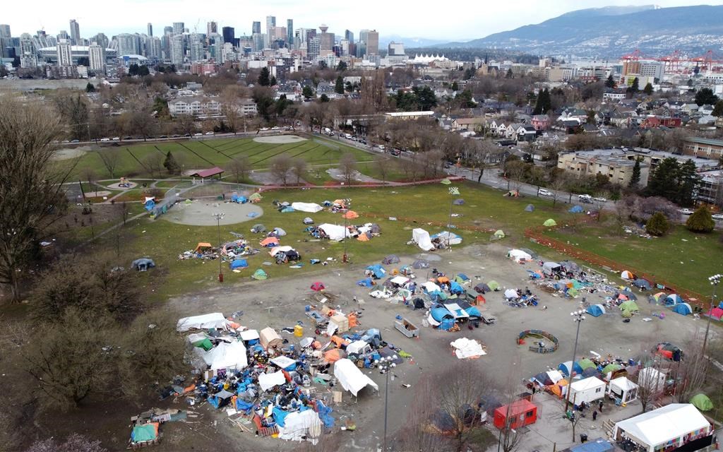 A homeless camp is pictured in Strathcona Park close to the downtown core of Vancouver, Tuesday, March 9, 2021. The homeless camp at Strathcona park developed after city officials shut down the homeless encampment at Oppenheimer Park in late 2020 in Vancouver's downtown eastside. THE CANADIAN PRESS/Jonathan Hayward