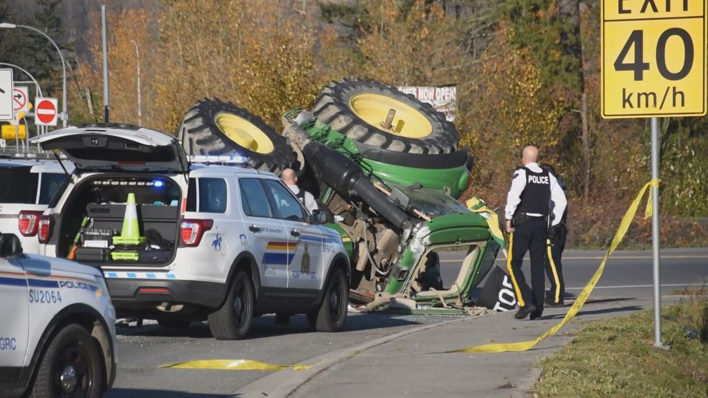Tractor 'possibly involved' in protest strikes police vehicle on Highway 1: Surrey RCMP