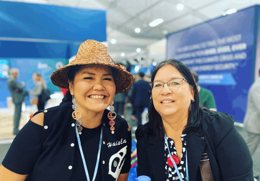 Candice Wilson (left), Haisla Nation, and Chief Darlene Hunter (right), Halfway River First Nation—pictured at COP27 in Sharm El-Sheikh, Egypt—will be representing the First Nations Climate Initiative once again at the global climate action conference in Dubai.
