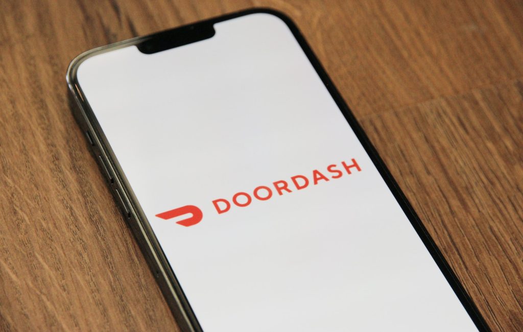 The DoorDash app is seen on this mobile phone.